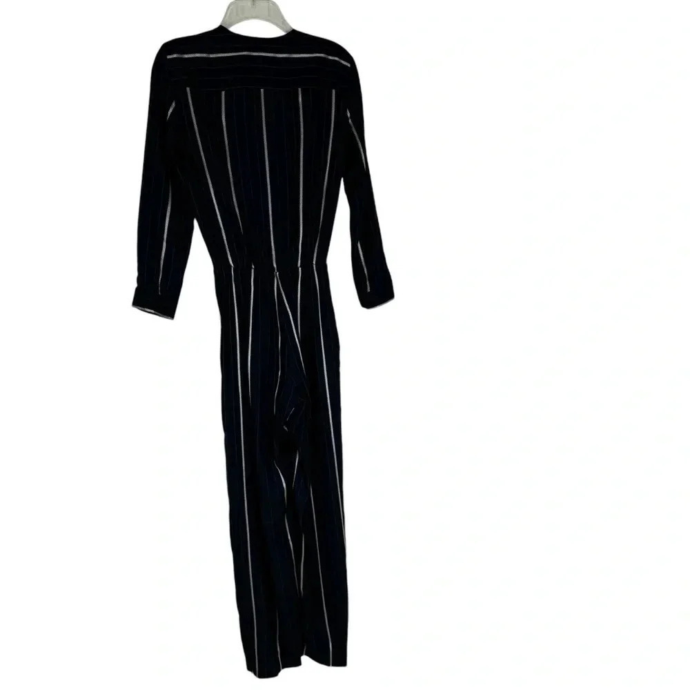 Maje Pinstripe Surplice Bodice Jumpsuit Navy Blue Size S - Picture 13 of 16